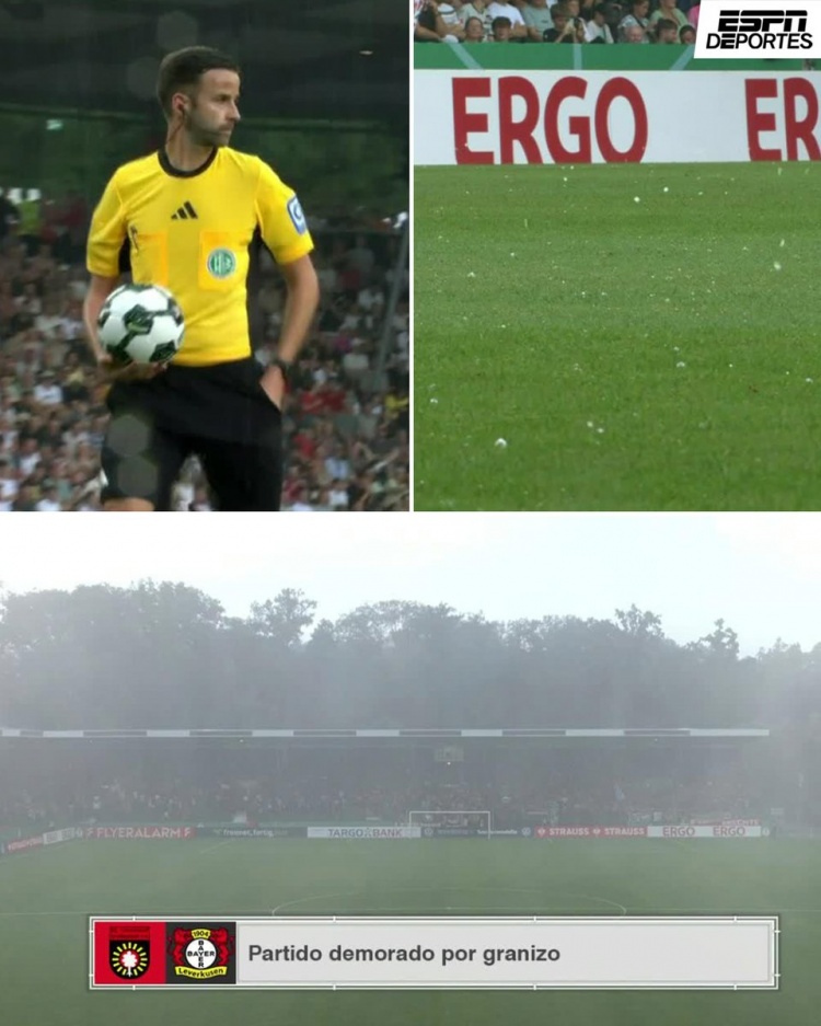 ESPN：勒沃库森德国杯首轮比赛因冰雹中断